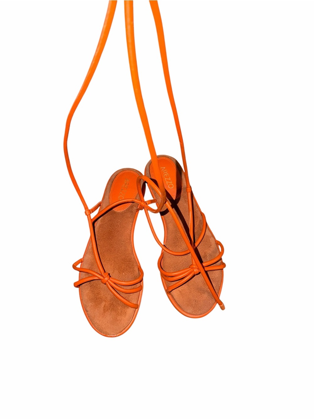 Arezzo  Orange Leather Strappy Lace-Up Women's Sandals Size 38